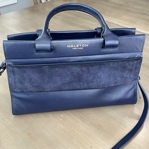 Halston Leather Handbag - Navy